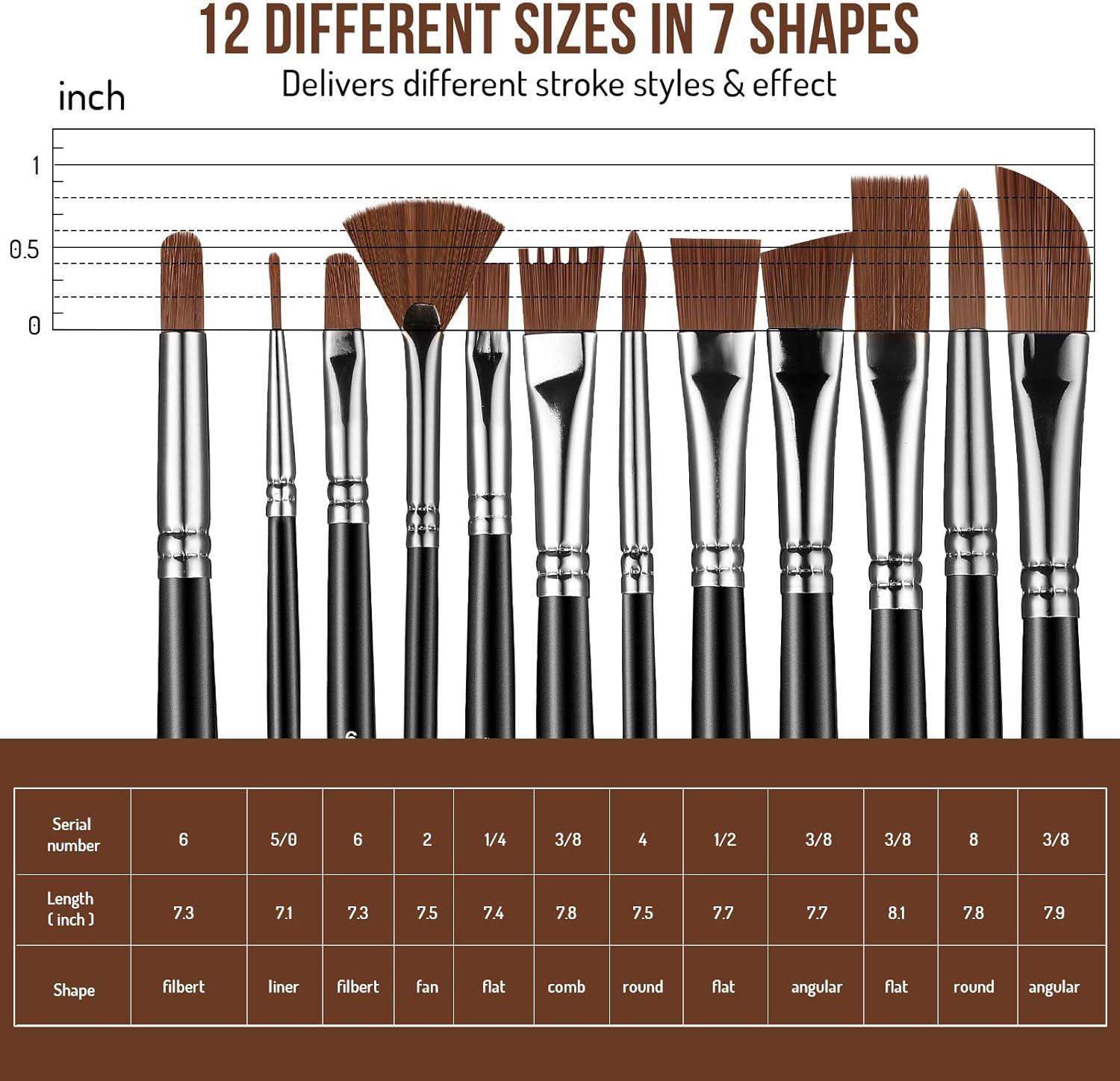imageSooez 24Pcs Professional Art Paint Brushes Set 12 DifferentSize Brush for Acrylic Oil Watercolor 7 Shapes for Body Nail Face Painting Arts Crafts Supplies for Beginners Artists Adult Kids