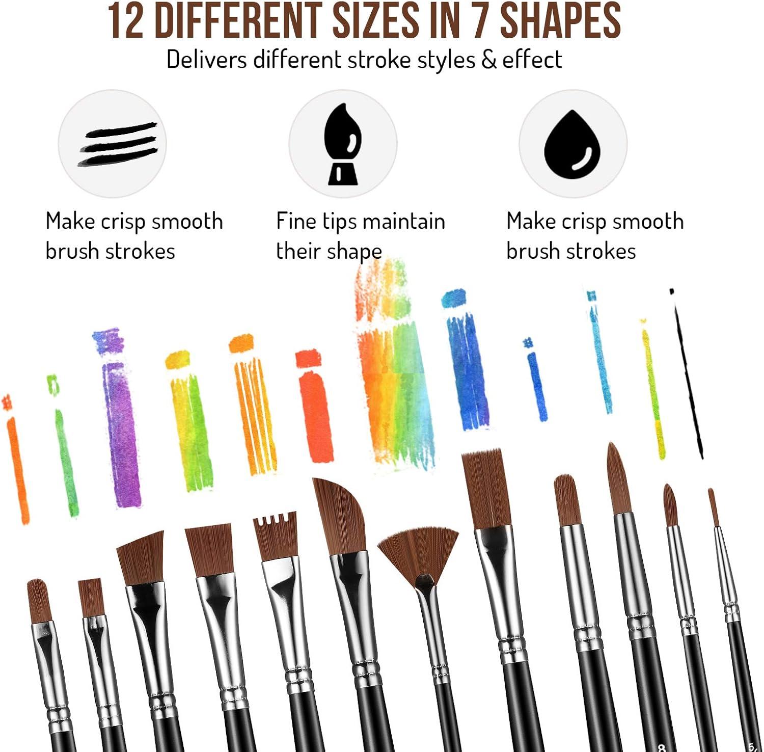 imageSooez 24Pcs Professional Art Paint Brushes Set 12 DifferentSize Brush for Acrylic Oil Watercolor 7 Shapes for Body Nail Face Painting Arts Crafts Supplies for Beginners Artists Adult Kids