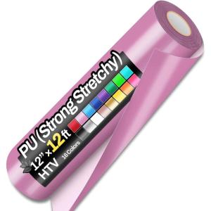 image12quot x 12ft Heat Transfer Vinyl Rolls PU Strong Stretchy HTV Vinyl White for Shirts Sooez Iron on Vinyl for All Cutter Machine Easy to Cut ampamp Weed for DIY Heat Vinyls Design Matte FinishPink