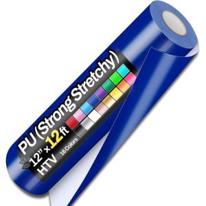 image12quot x 12ft Heat Transfer Vinyl Rolls PU Strong Stretchy HTV Vinyl White for Shirts Sooez Iron on Vinyl for All Cutter Machine Easy to Cut ampamp Weed for DIY Heat Vinyls Design Matte FinishBlue