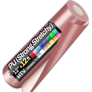 image12quot x 12ft Heat Transfer Vinyl Rolls PU Strong Stretchy HTV Vinyl White for Shirts Sooez Iron on Vinyl for All Cutter Machine Easy to Cut ampamp Weed for DIY Heat Vinyls Design Matte FinishRose Gold
