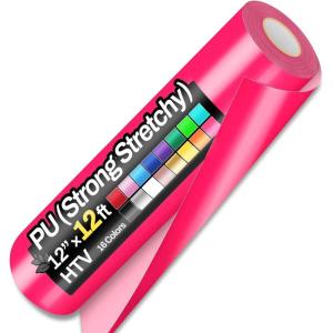 image12quot x 12ft Heat Transfer Vinyl Rolls PU Strong Stretchy HTV Vinyl White for Shirts Sooez Iron on Vinyl for All Cutter Machine Easy to Cut ampamp Weed for DIY Heat Vinyls Design Matte FinishNeno Pink