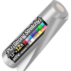 image12quot x 12ft Heat Transfer Vinyl Rolls PU Strong Stretchy HTV Vinyl White for Shirts Sooez Iron on Vinyl for All Cutter Machine Easy to Cut ampamp Weed for DIY Heat Vinyls Design Matte FinishSilver