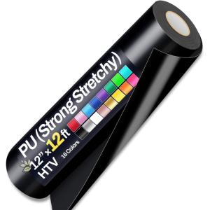 image12quot x 12ft Heat Transfer Vinyl Rolls PU Strong Stretchy HTV Vinyl White for Shirts Sooez Iron on Vinyl for All Cutter Machine Easy to Cut ampamp Weed for DIY Heat Vinyls Design Matte FinishBlack