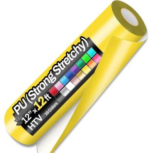 image12quot x 12ft Heat Transfer Vinyl Rolls PU Strong Stretchy HTV Vinyl White for Shirts Sooez Iron on Vinyl for All Cutter Machine Easy to Cut ampamp Weed for DIY Heat Vinyls Design Matte FinishYellow