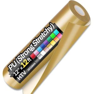 image12quot x 12ft Heat Transfer Vinyl Rolls PU Strong Stretchy HTV Vinyl White for Shirts Sooez Iron on Vinyl for All Cutter Machine Easy to Cut ampamp Weed for DIY Heat Vinyls Design Matte FinishGold