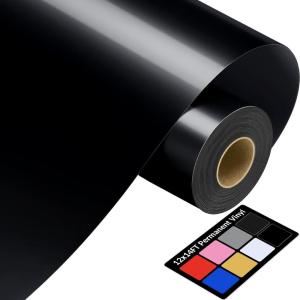 image12quot x 14FT White Vinyl  Glossy White Permanent Vinyl with PET Backing Easier Weed Never Residue Permanent Adhesive for Cutting Machine Party Decoration Car Decal Signs ScrapbookingGlossy Black