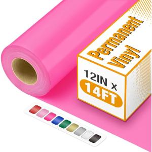 image12quot x 14FT White Vinyl  Glossy White Permanent Vinyl with PET Backing Easier Weed Never Residue Permanent Adhesive for Cutting Machine Party Decoration Car Decal Signs ScrapbookingNeon Pink
