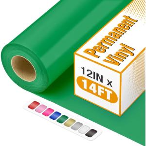 image12quot x 14FT White Vinyl  Glossy White Permanent Vinyl with PET Backing Easier Weed Never Residue Permanent Adhesive for Cutting Machine Party Decoration Car Decal Signs ScrapbookingGreen
