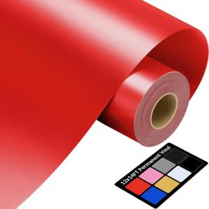 image12quot x 14FT White Vinyl  Glossy White Permanent Vinyl with PET Backing Easier Weed Never Residue Permanent Adhesive for Cutting Machine Party Decoration Car Decal Signs ScrapbookingRed