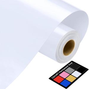 image12quot x 14FT White Vinyl  Glossy White Permanent Vinyl with PET Backing Easier Weed Never Residue Permanent Adhesive for Cutting Machine Party Decoration Car Decal Signs ScrapbookingGlossy White