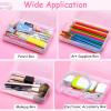 imageSooez 1 Pack Clear Pencil Box Plastic Hard Pencil Case with Stickers Large Crayon Box with Snaptight Lid Stackable Storage Box Art Craft Marker Organizer Box for Kids Boys Back to School YellowClear