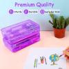 imageSooez 1 Pack Clear Pencil Box Plastic Hard Pencil Case with Stickers Large Crayon Box with Snaptight Lid Stackable Storage Box Art Craft Marker Organizer Box for Kids Boys Back to School YellowPurple
