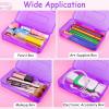 imageSooez 1 Pack Clear Pencil Box Plastic Hard Pencil Case with Stickers Large Crayon Box with Snaptight Lid Stackable Storage Box Art Craft Marker Organizer Box for Kids Boys Back to School YellowPurple