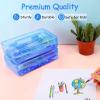 imageSooez 1 Pack Clear Pencil Box Plastic Hard Pencil Case with Stickers Large Crayon Box with Snaptight Lid Stackable Storage Box Art Craft Marker Organizer Box for Kids Boys Back to School YellowANavy blue