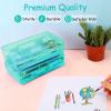 imageSooez 1 Pack Clear Pencil Box Plastic Hard Pencil Case with Stickers Large Crayon Box with Snaptight Lid Stackable Storage Box Art Craft Marker Organizer Box for Kids Boys Back to School YellowTurquoise