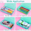 imageSooez 1 Pack Clear Pencil Box Plastic Hard Pencil Case with Stickers Large Crayon Box with Snaptight Lid Stackable Storage Box Art Craft Marker Organizer Box for Kids Boys Back to School YellowTurquoise