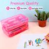 imageSooez 1 Pack Clear Pencil Box Plastic Hard Pencil Case with Stickers Large Crayon Box with Snaptight Lid Stackable Storage Box Art Craft Marker Organizer Box for Kids Boys Back to School YellowPink