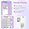 imageSooez 100 Envelopes Money Saving Challenge Savings Challenges Book with Envelopes ampamp Challenge Tracker Motivational Process to Save 5050 Money Saving Binder 100 Pocket PreNumbered PurpleHot Pink
