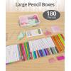 imageSooez 6 Pack Extra Large Pencil Box Plastic Pencil Case Crayon Box Bulk Clear Marker Organizer Plastic Containers with Lid Stackable Storage Boxes for Craft Pen Art Back to School Supplies PinkBlack