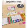 imageSooez 6 Pack Extra Large Pencil Box Plastic Pencil Case Crayon Box Bulk Clear Marker Organizer Plastic Containers with Lid Stackable Storage Boxes for Craft Pen Art Back to School Supplies PinkMulticolor