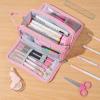 imageSooez Large Pencil Case Big Capacity Pencil Pouch Pen Bag with 3 Compartment Portable Canvas Stationery Organizer with Zipper Cute Aesthetic School Supplies for Teen Girls College Pink with PlaidSky Blue with Plaid