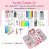 imageSooez Large Pencil Case Big Capacity Pencil Pouch Pen Bag with 3 Compartment Portable Canvas Stationery Organizer with Zipper Cute Aesthetic School Supplies for Teen Girls College Pink with PlaidPure Black