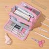 imageSooez Large Pencil Case Big Capacity Pencil Pouch Pen Bag with 3 Compartment Portable Canvas Stationery Organizer with Zipper Cute Aesthetic School Supplies for Teen Girls College Pink with PlaidPure Purple