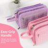 imageSooez Large Pencil Case Big Capacity Pencil Pouch Pen Bag with 3 Compartment Portable Canvas Stationery Organizer with Zipper Cute Aesthetic School Supplies for Teen Girls College Pink with PlaidBlack with Plaid