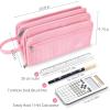 imageSooez Large Pencil Case Big Capacity Pencil Pouch Pen Bag with 3 Compartment Portable Canvas Stationery Organizer with Zipper Cute Aesthetic School Supplies for Teen Girls College Pink with PlaidPink