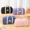 imageSooez Large Pencil Case Pouch Extra Big Pencil Bag with 5 Compartments Pen Bag Wide Opening Soft Corduroy Pencil Pouch Organizer with Zipper Cute Aesthetic School Supplies for Teen GirlsPurpleBlack with Beige Handle