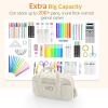 imageSooez Large Pencil Case Pouch Extra Big Pencil Bag with 5 Compartments Pen Bag Wide Opening Soft Corduroy Pencil Pouch Organizer with Zipper Cute Aesthetic School Supplies for Teen GirlsPurpleBlack