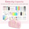 imageSooez Large Pencil Case Pouch Extra Big Pencil Bag with 5 Compartments Pen Bag Wide Opening Soft Corduroy Pencil Pouch Organizer with Zipper Cute Aesthetic School Supplies for Teen GirlsPurpleBlack with Beige Handle