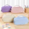 imageSooez Large Pencil Case Pouch Soft Corduroy Pencil Bag with Handle Cute Pen Case 5 Compartments Wide Opening Pen Pouch Organizer with Zipper Aesthetic School Supplies for Girls Women BlueBeige
