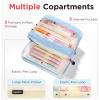imageSooez Large Pencil Case PouchExtra Big Pencil Bag with 8 CompartmentsPen Bag Wide OpeningSoft Quilted Pencil Pouch Organizer with ZipperPortable Pencil Case for Teen GirlsBeigeBlue