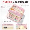 imageSooez Large Pencil Case PouchExtra Big Pencil Bag with 8 CompartmentsPen Bag Wide OpeningSoft Quilted Pencil Pouch Organizer with ZipperPortable Pencil Case for Teen GirlsBeigeBlush