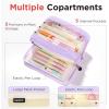 imageSooez Large Pencil Case PouchExtra Big Pencil Bag with 8 CompartmentsPen Bag Wide OpeningSoft Quilted Pencil Pouch Organizer with ZipperPortable Pencil Case for Teen GirlsBeigePurple