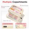 imageSooez Large Pencil Case PouchExtra Big Pencil Bag with 8 CompartmentsPen Bag Wide OpeningSoft Quilted Pencil Pouch Organizer with ZipperPortable Pencil Case for Teen GirlsBeigeBeige