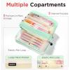imageSooez Large Pencil Case PouchExtra Big Pencil Bag with 8 CompartmentsPen Bag Wide OpeningSoft Quilted Pencil Pouch Organizer with ZipperPortable Pencil Case for Teen GirlsBeigeGreen