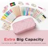 imageSooez Large Pencil Case PouchExtra Big Pencil Bag with 8 CompartmentsPen Bag Wide OpeningSoft Quilted Pencil Pouch Organizer with ZipperPortable Pencil Case for Teen GirlsBeigeBlush