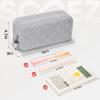 imageSooez Large Pencil Case PouchExtra Big Pencil Bag with 8 CompartmentsPen Bag Wide OpeningSoft Quilted Pencil Pouch Organizer with ZipperPortable Pencil Case for Teen GirlsBeigeGray
