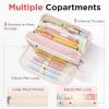 imageSooez Large Pencil Case PouchExtra Big Pencil Bag with 8 CompartmentsPen Bag Wide OpeningSoft Quilted Pencil Pouch Organizer with ZipperPortable Pencil Case for Teen GirlsBeigeLight Gray