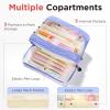 imageSooez Large Pencil Case PouchExtra Big Pencil Bag with 8 CompartmentsPen Bag Wide OpeningSoft Quilted Pencil Pouch Organizer with ZipperPortable Pencil Case for Teen GirlsBeigeDark Blue