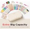 imageSooez Large Pencil Case PouchExtra Big Pencil Bag with 8 CompartmentsPen Bag Wide OpeningSoft Quilted Pencil Pouch Organizer with ZipperPortable Pencil Case for Teen GirlsBeigeBeige