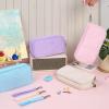 imageSooez Large Pencil Case PouchExtra Big Pencil Bag with 8 CompartmentsPen Bag Wide OpeningSoft Quilted Pencil Pouch Organizer with ZipperPortable Pencil Case for Teen GirlsBeigePurple