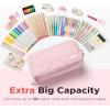 imageSooez Large Pencil Case PouchExtra Big Pencil Bag with 8 CompartmentsPen Bag Wide OpeningSoft Quilted Pencil Pouch Organizer with ZipperPortable Pencil Case for Teen GirlsBeigeLight Gray