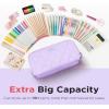 imageSooez Large Pencil Case PouchExtra Big Pencil Bag with 8 CompartmentsPen Bag Wide OpeningSoft Quilted Pencil Pouch Organizer with ZipperPortable Pencil Case for Teen GirlsBeigePurple