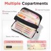 imageSooez Large Pencil Case PouchExtra Big Pencil Bag with 8 CompartmentsPen Bag Wide OpeningSoft Quilted Pencil Pouch Organizer with ZipperPortable Pencil Case for Teen GirlsBeigeBlack
