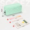 imageSooez Large Pencil Case PouchExtra Big Pencil Bag with 8 CompartmentsPen Bag Wide OpeningSoft Quilted Pencil Pouch Organizer with ZipperPortable Pencil Case for Teen GirlsBeigeGreen