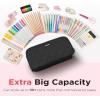imageSooez Large Pencil Case PouchExtra Big Pencil Bag with 8 CompartmentsPen Bag Wide OpeningSoft Quilted Pencil Pouch Organizer with ZipperPortable Pencil Case for Teen GirlsBeigeBlack